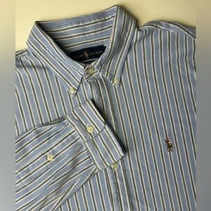 Ralph Lauren Oxford Knit Button Down Dress Shirt Mens XL Blue Embroidered Pony
